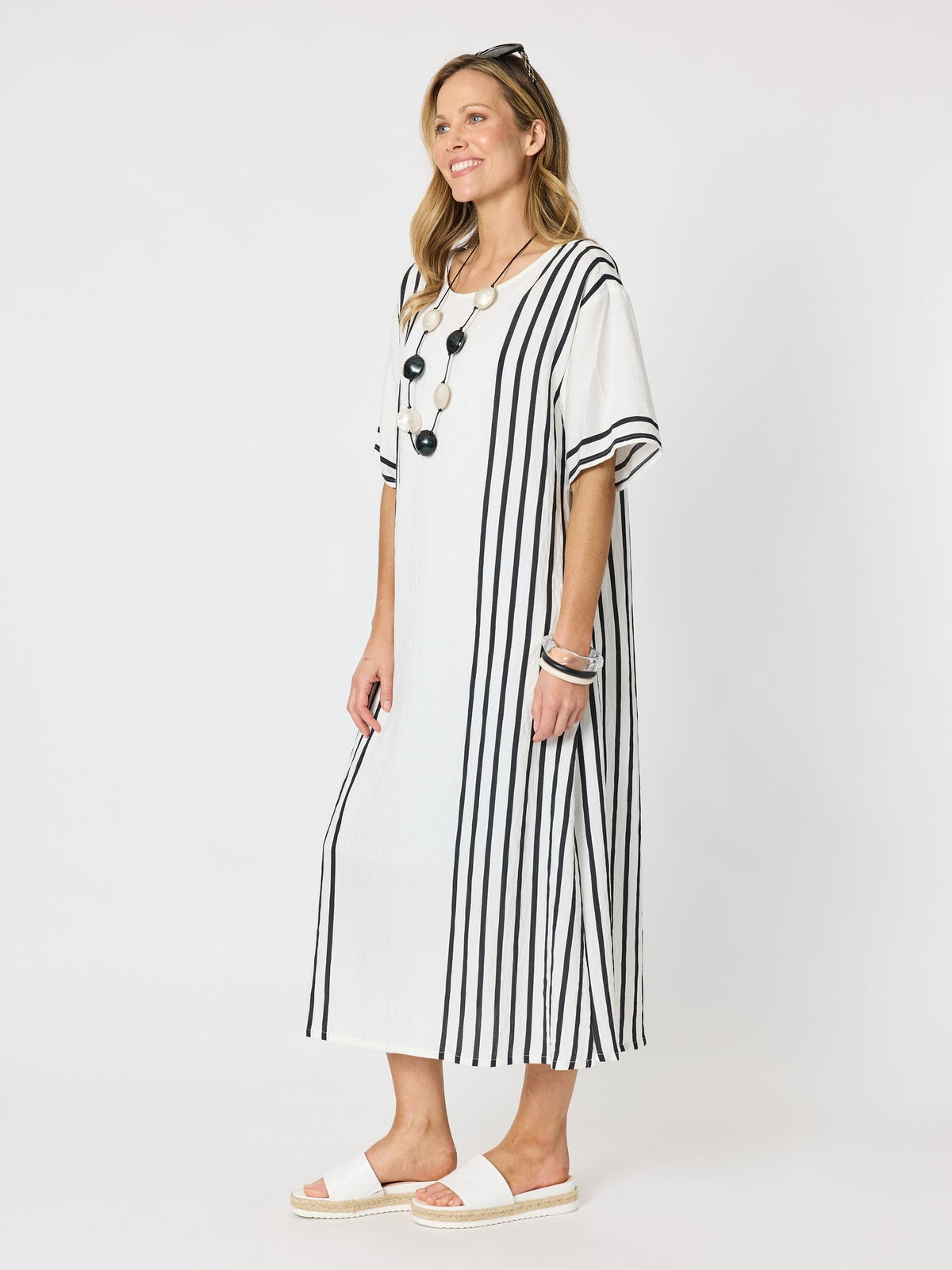 Clarity Sevilla Stripe Print Dress (White/Black)