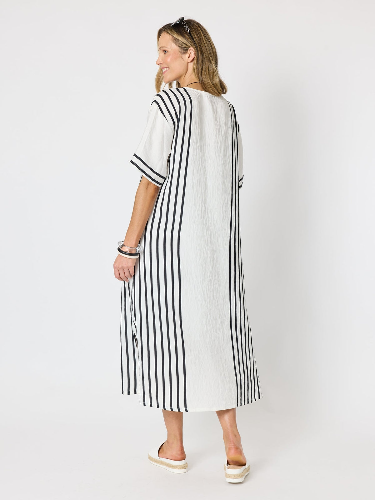 Clarity Sevilla Stripe Print Dress (White/Black)
