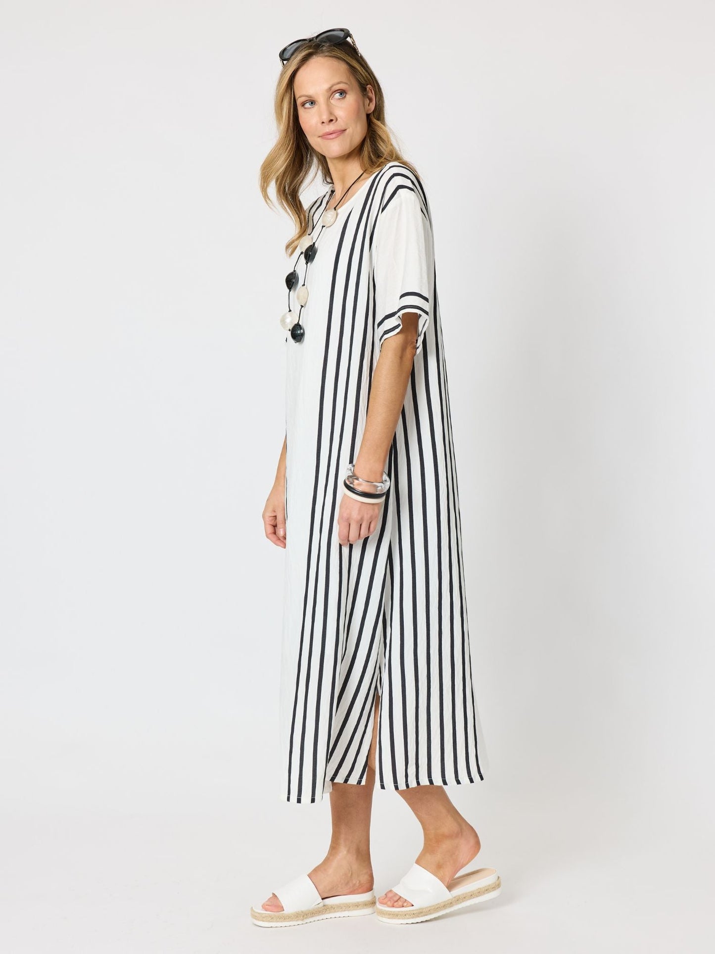 Clarity Sevilla Stripe Print Dress (White/Black)