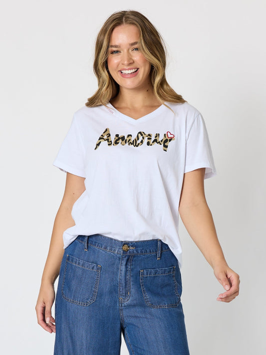 Image of T-Shirts. Product name - Amour Animal Print Tee White in White colour by brand - Threadz