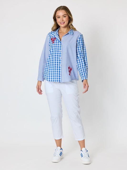 Threadz Cove Embroidered Gingham Shirt (Azure White)