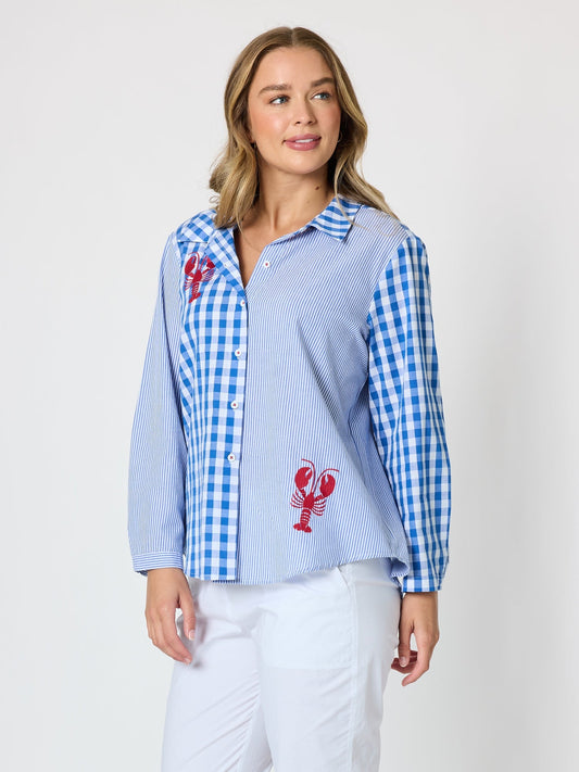 Threadz Cove Embroidered Gingham Shirt (Azure White)