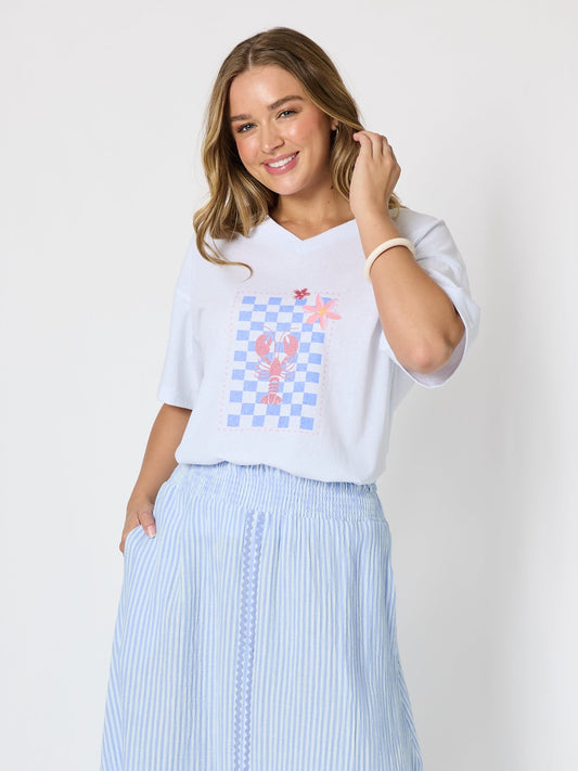 Image of T-Shirts. Product name - Laguna Cafe Print Cotton Tee White in White colour by brand - Threadz