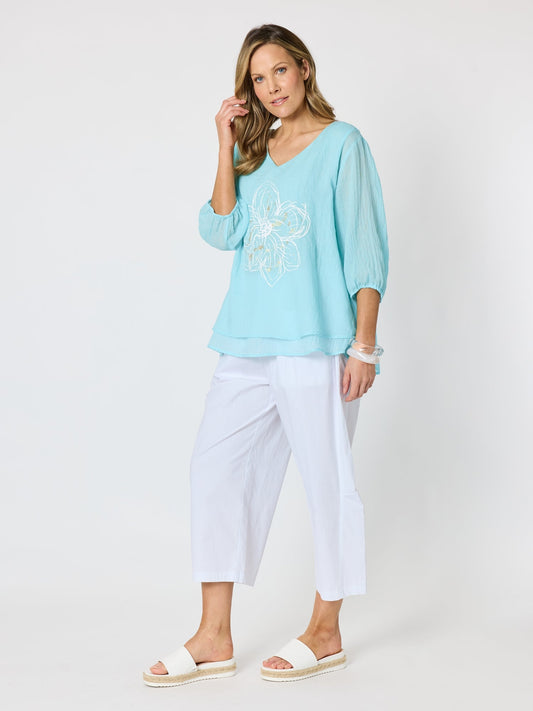 Clarity Camellia Floral Print Top (Aqua)