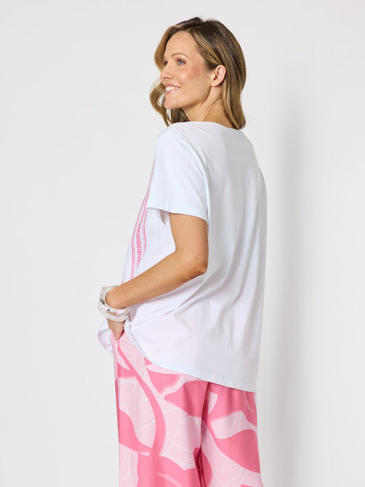 Clarity Bay Leaf Print Top (White Blush)