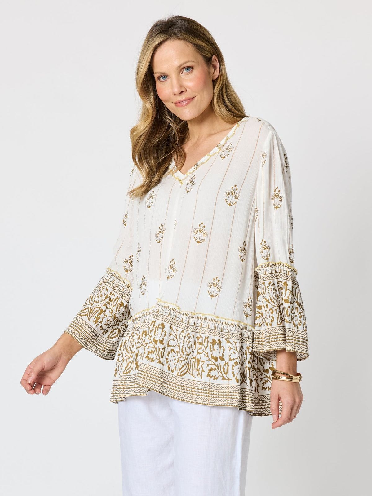 Hammock & Vine Sorrento Sunset Print Top (Ivory Gold)