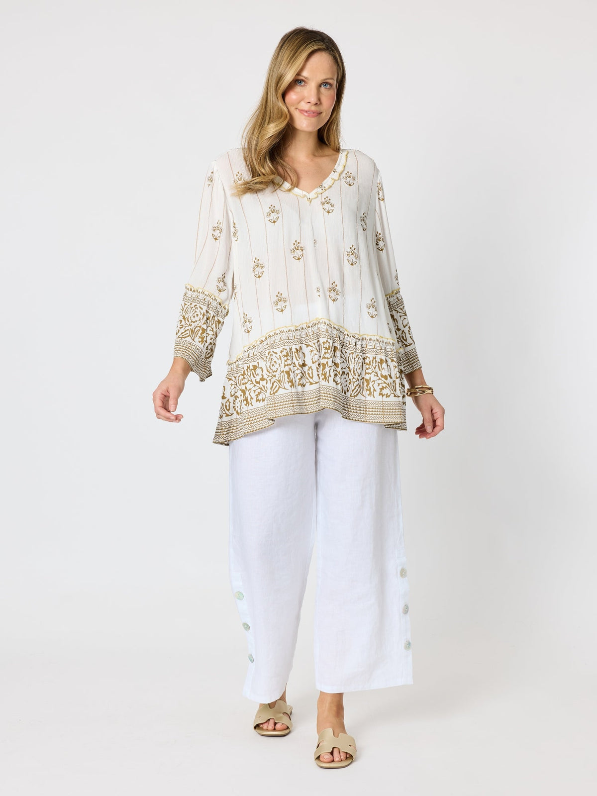Hammock & Vine Sorrento Sunset Print Top (Ivory Gold)