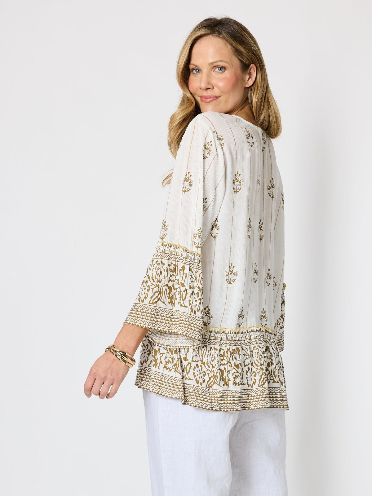Hammock & Vine Sorrento Sunset Print Top (Ivory Gold)