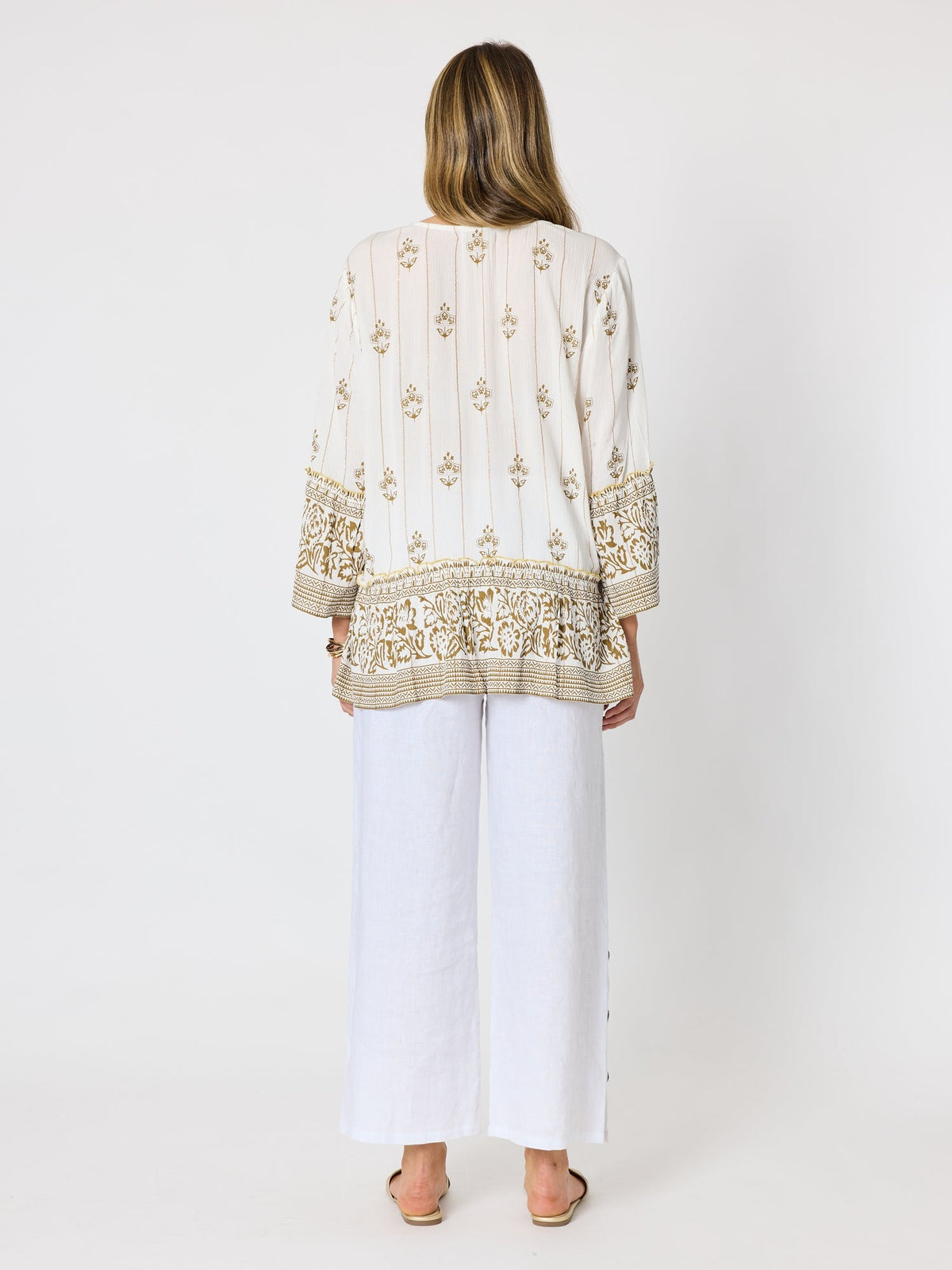 Hammock & Vine Sorrento Sunset Print Top (Ivory Gold)