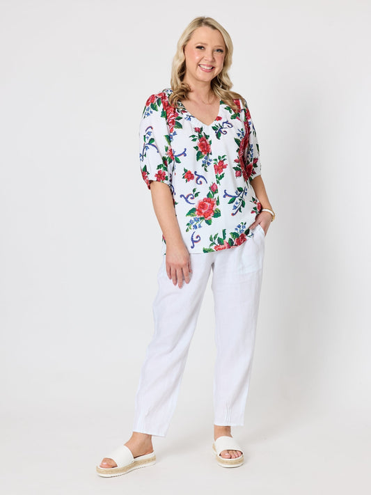 Gordon Smith Fiesta Floral Print Top (Rouge Multi)