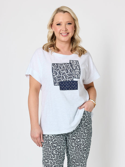 Image of T-Shirts. Product name - Riviera Patch Cotton Tee White/Navy in White/Navy colour by brand - Gordon Smith