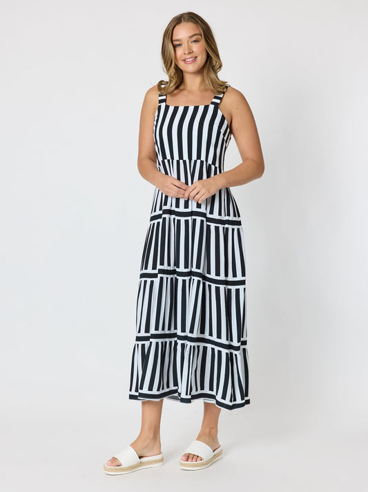 Image of Dresses. Product name - Bianca Stripe Print Sundress Black/White in Black/White colour by brand - Threadz