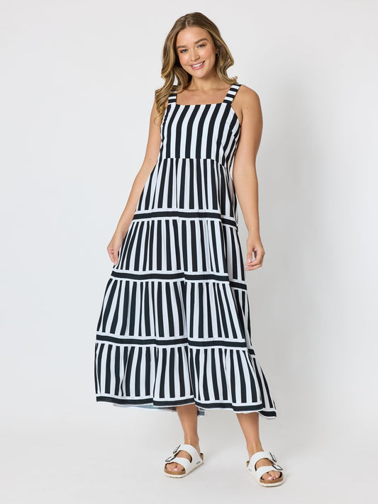 Threadz Bianca Stripe Print Sundress (Black/White)