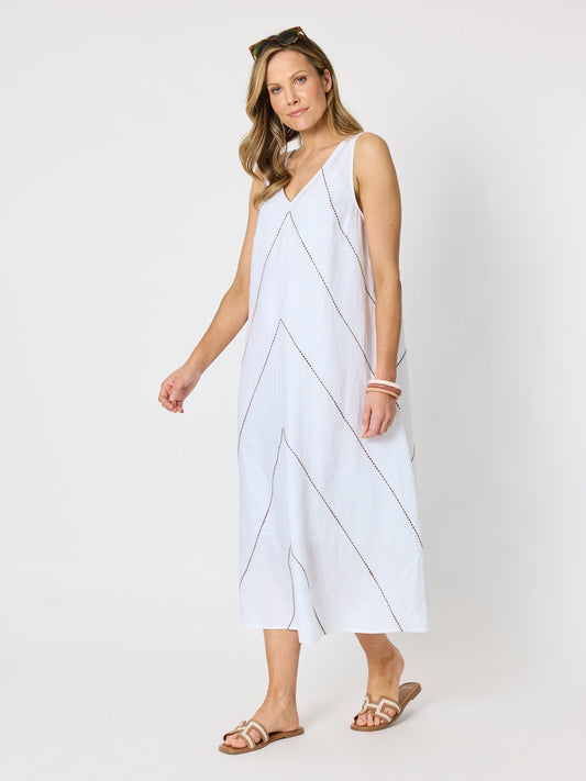 Hammock & Vine Haven Chevron Stitch Linen Dress (White Mocha)