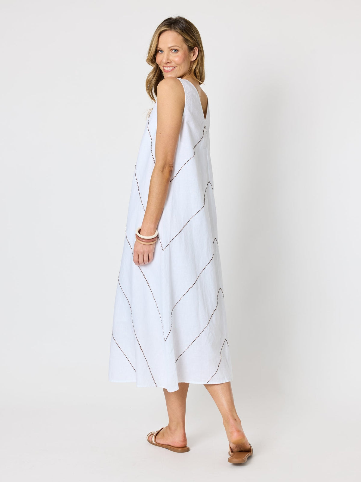 Hammock & Vine Haven Chevron Stitch Linen Dress (White Mocha)