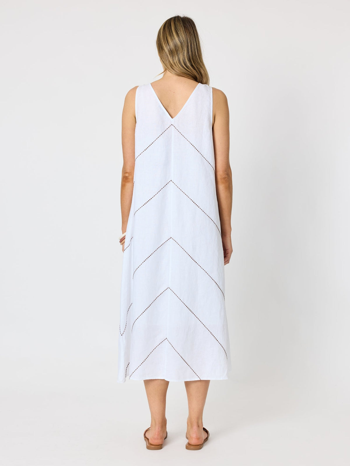 Hammock & Vine Haven Chevron Stitch Linen Dress (White Mocha)