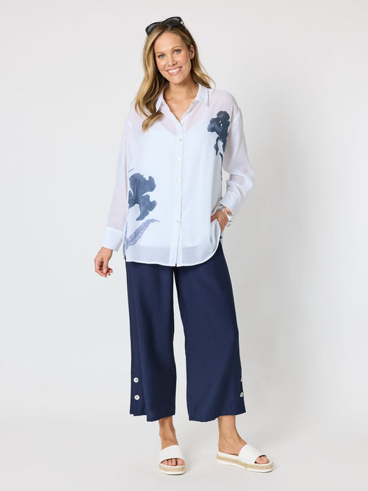 Clarity Essential Button Wide Leg Pant (Navy)