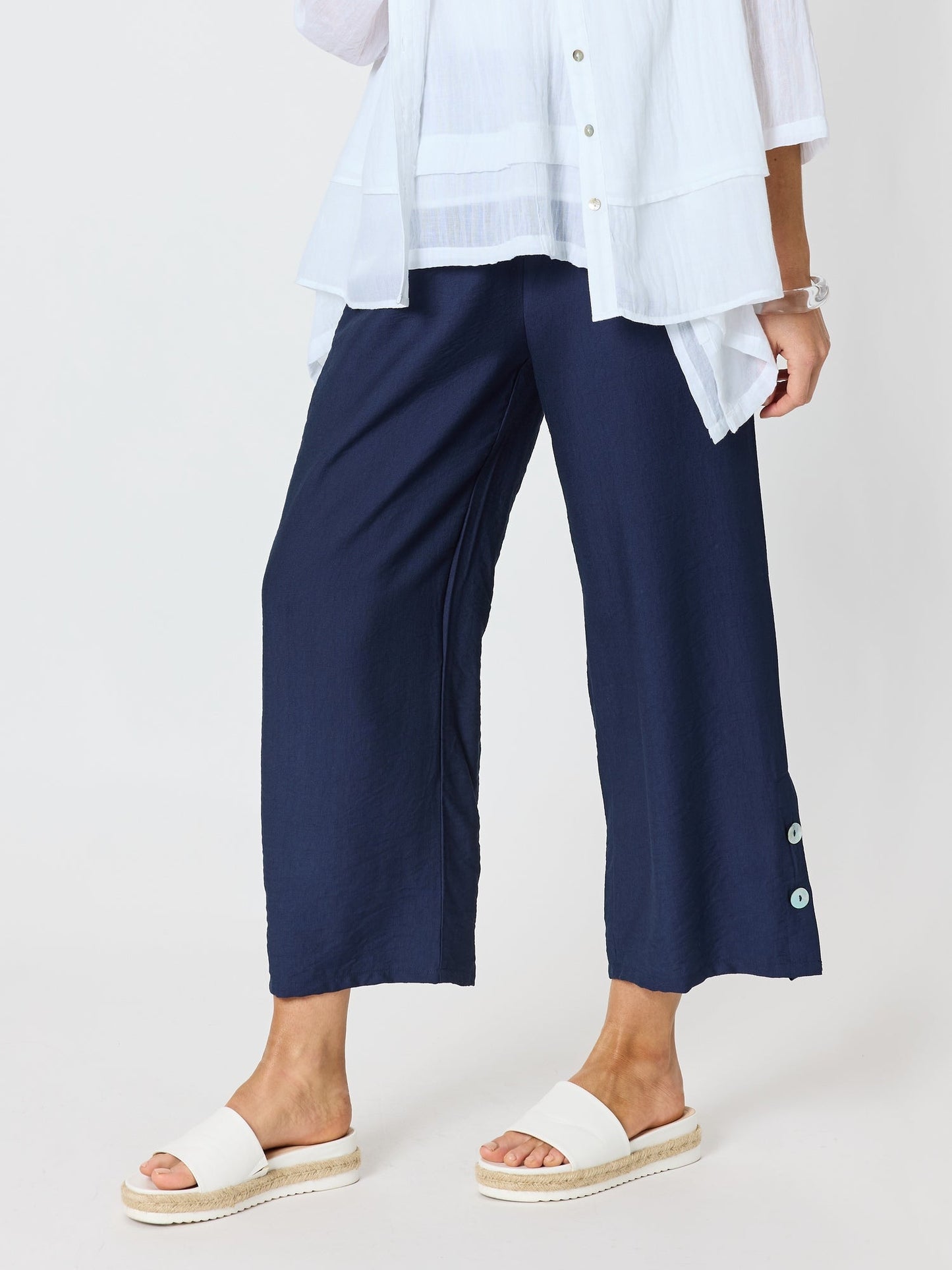 Clarity Essential Button Wide Leg Pant (Navy)