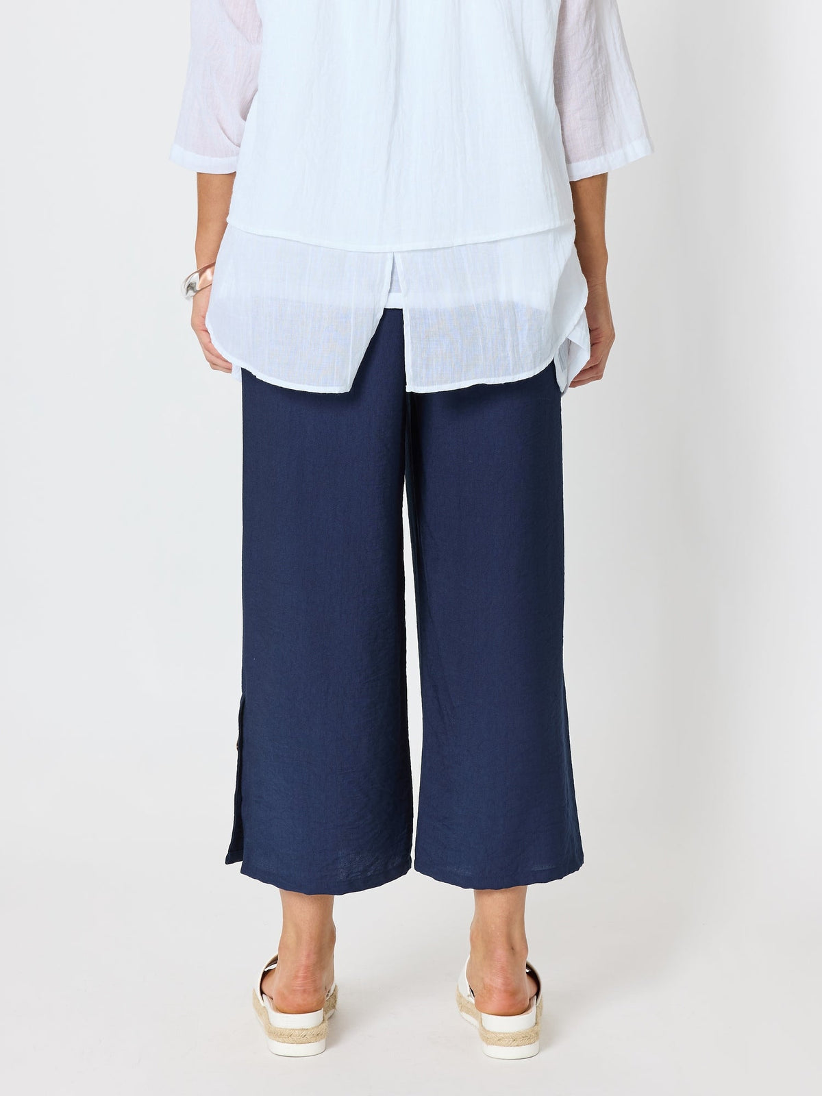 Clarity Essential Button Wide Leg Pant (Navy)