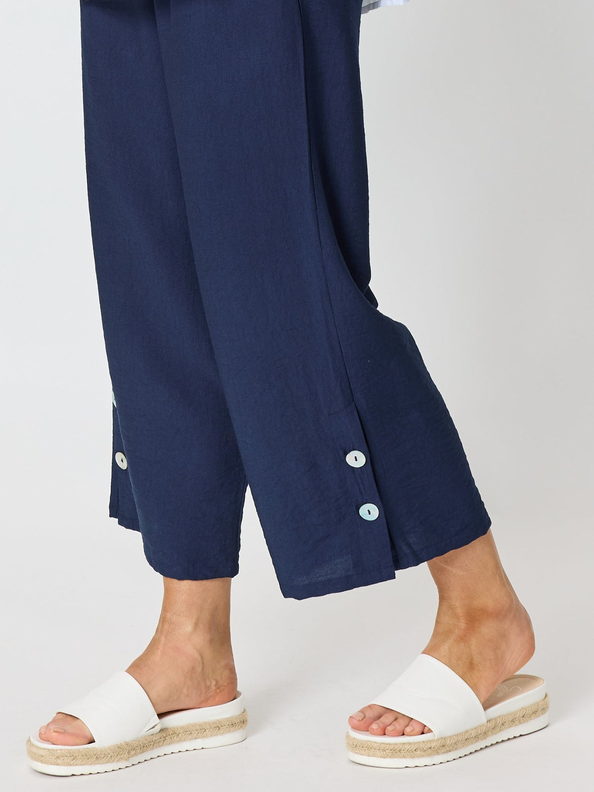 Clarity Essential Button Wide Leg Pant (Navy)