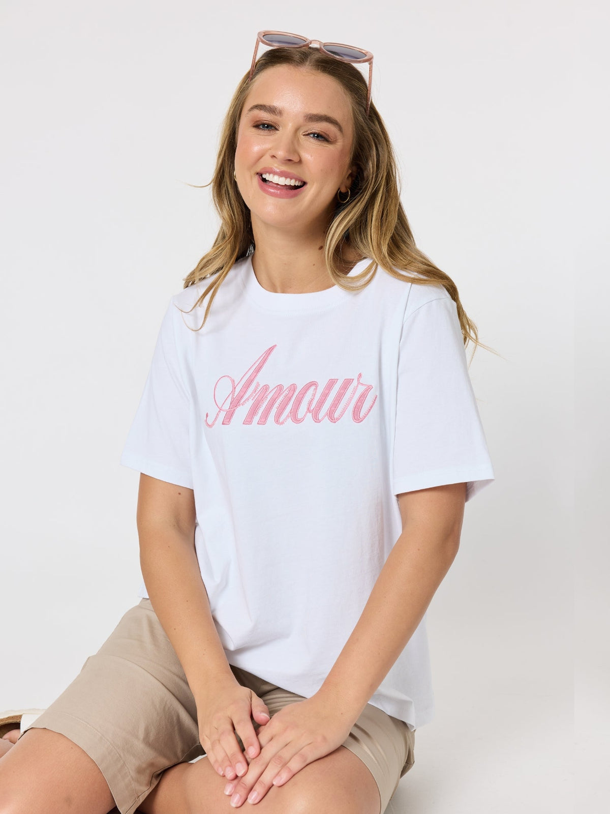 Image of T-Shirts. Product name - Amour Relaxed Embroidered Tee White in White colour by brand - Threadz