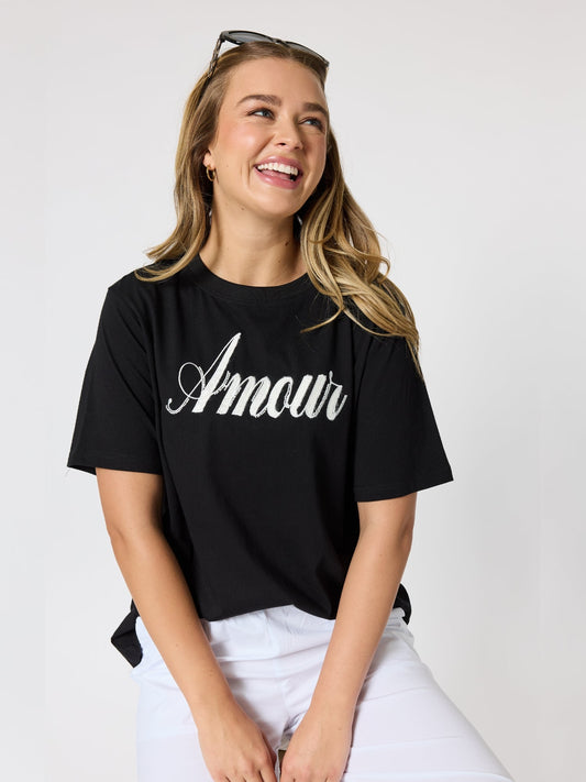 Image of T-Shirts. Product name - Amour Noir Embroidered Tee Black in Black colour by brand - Threadz