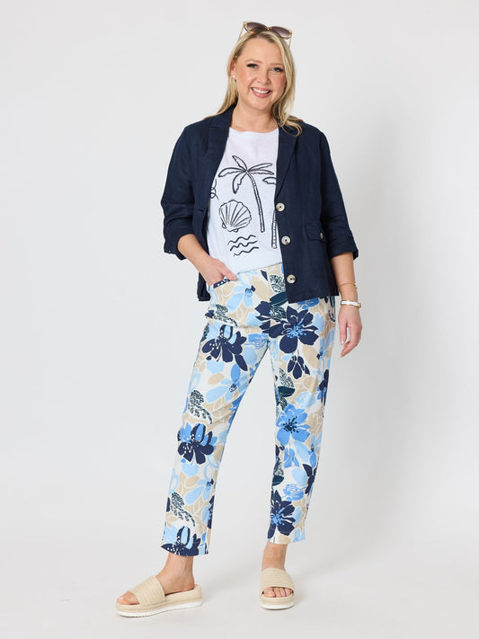 Gordon Smith Amalfi Floral Rose Print Slim Leg Pant (Cornflower Multi)