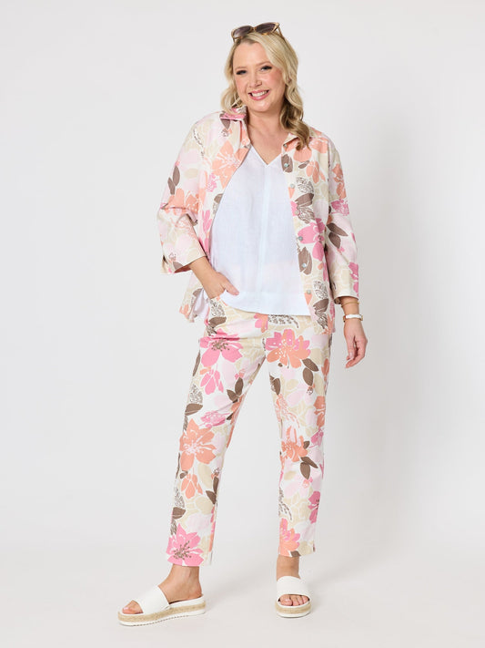 Gordon Smith Amalfi Floral Rose Print Slim Leg Pant (Pink/Multi)