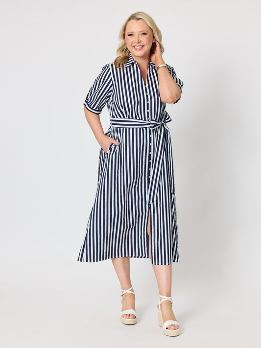 Gordon Smith Riviera Stripe Print Shirtdress (Navy/White)