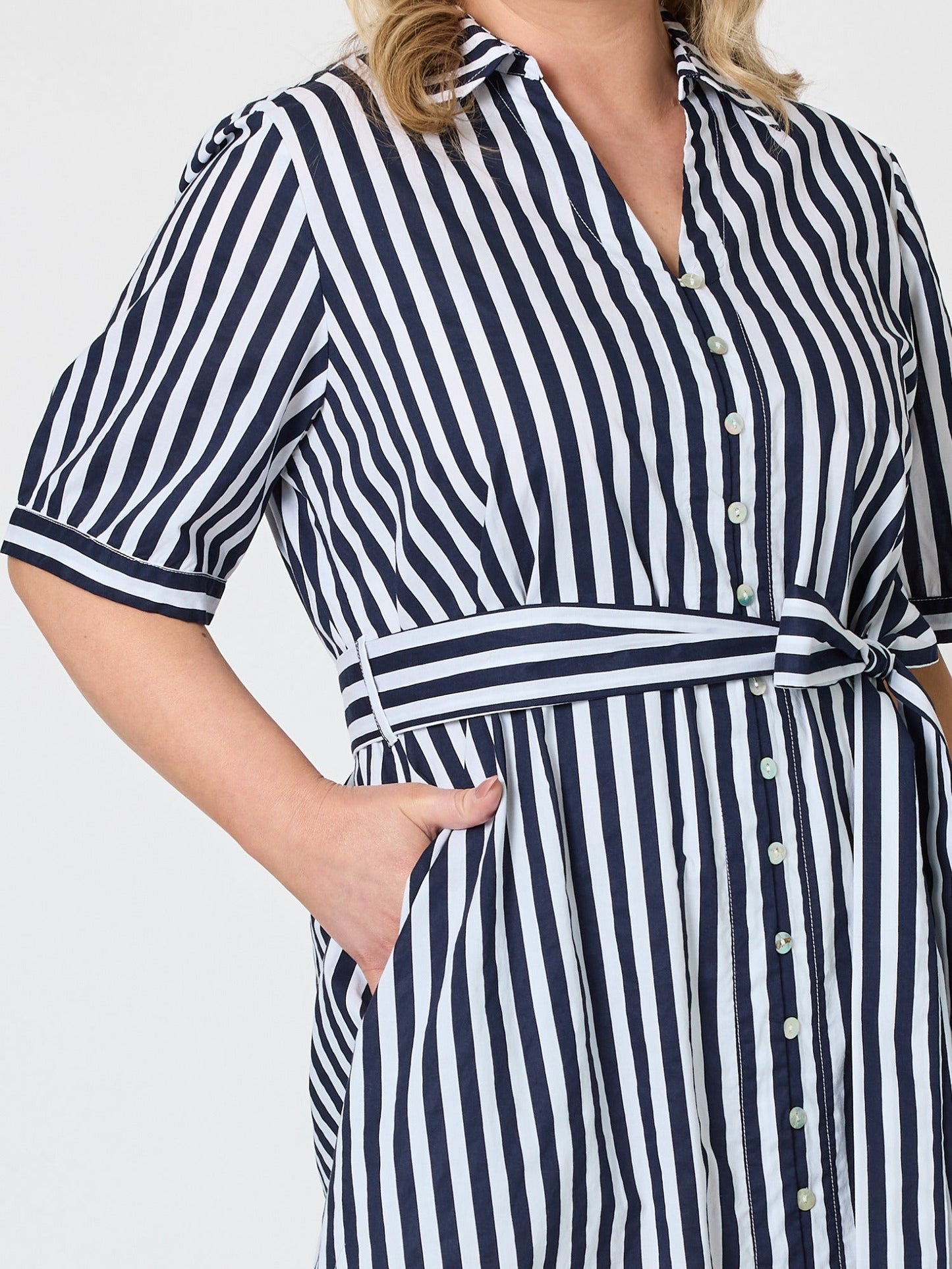 Gordon Smith Riviera Stripe Print Shirtdress (Navy/White)