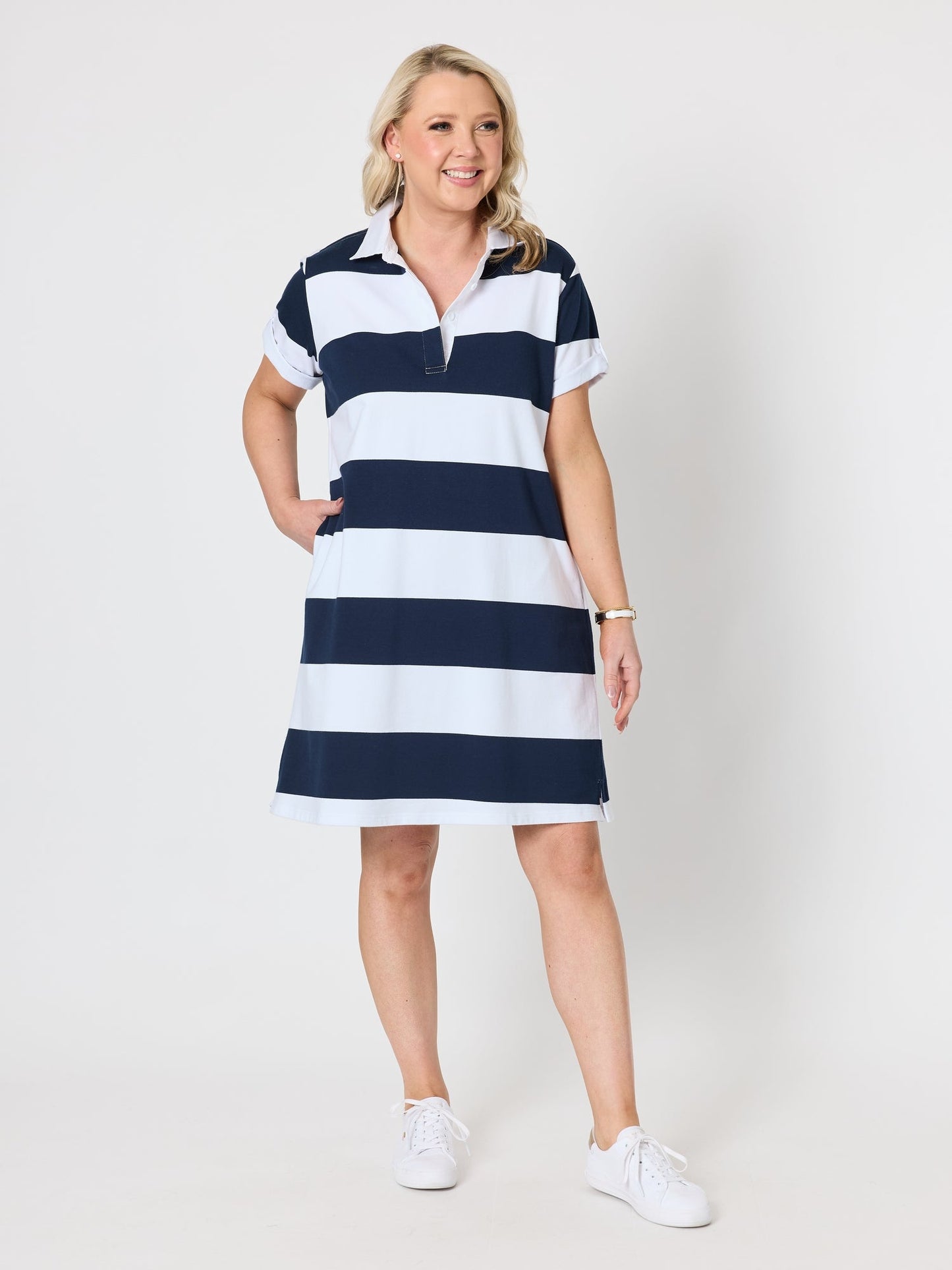 Gordon Smith Riviera Polo Stripe Dress (Navy/White)