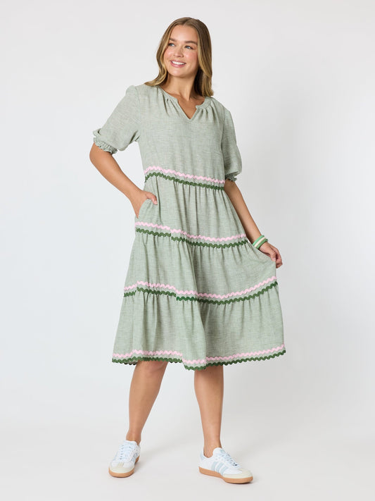 Threadz Canopy Ric Rac Dress (Olive)