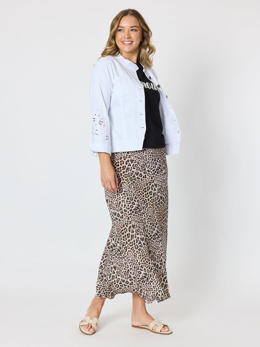 Threadz Gisele Embroidered Denim Jacket (White)