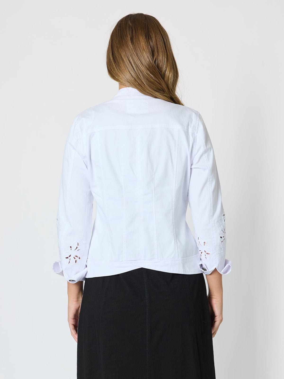 Threadz Gisele Embroidered Denim Jacket (White)