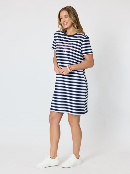 Threadz Cruz Stripe Print T-shirt Dress (Navy/White)