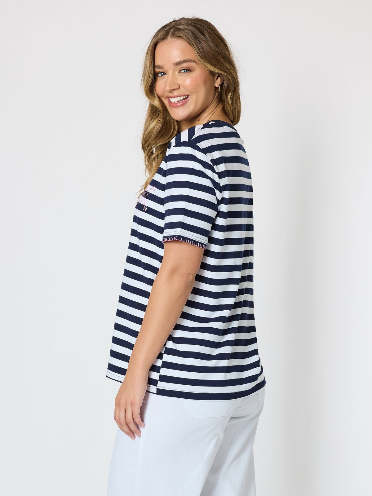 Threadz Cruz Stripe Print Tee (Navy/White)