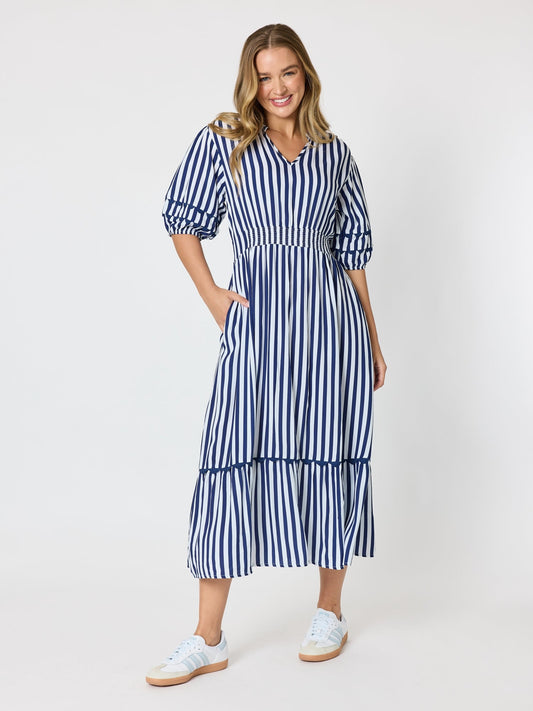 Threadz Montecito Stripe Print Dress (Navy/White)