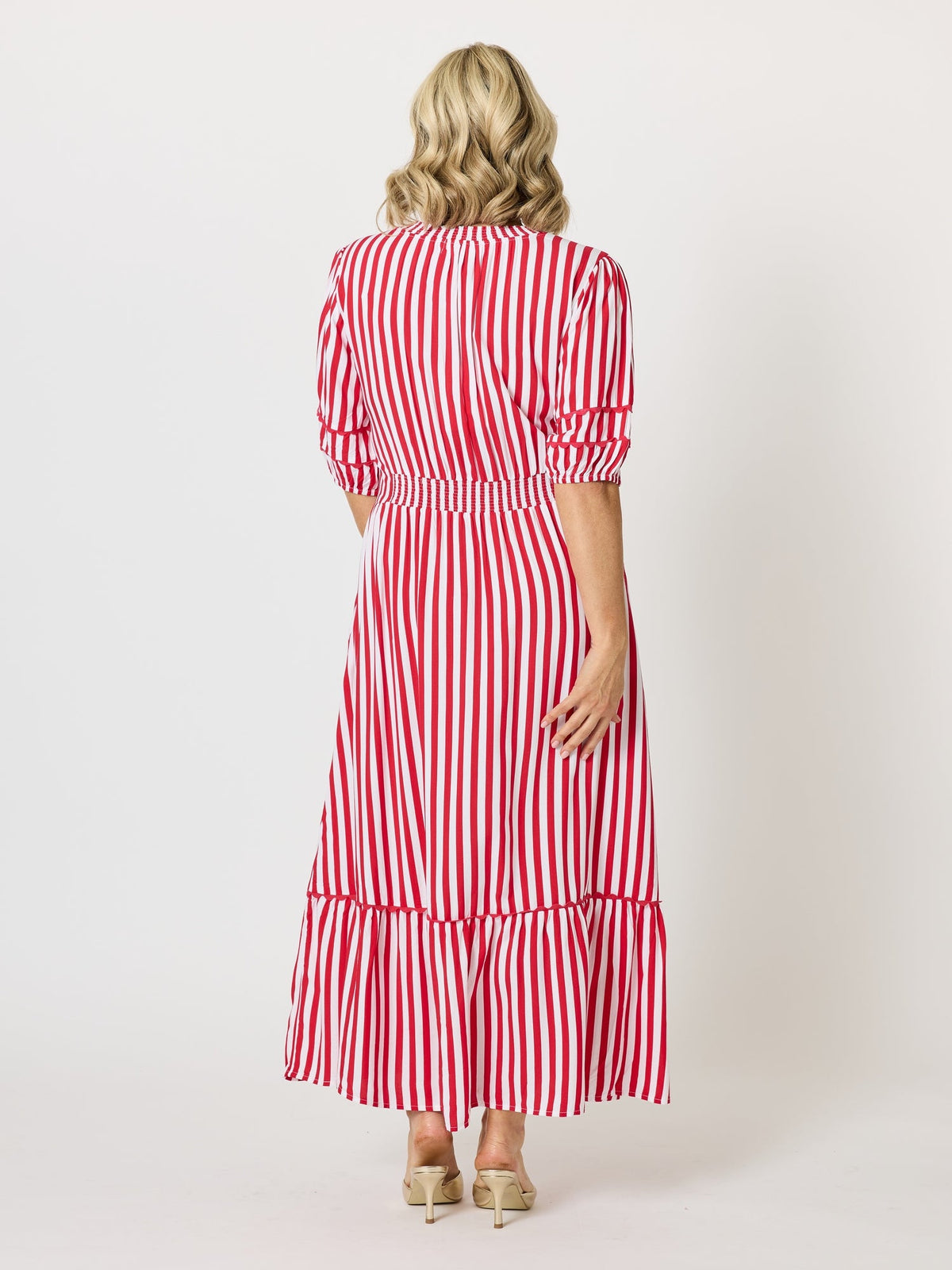 Threadz Montecito Stripe Print Dress (Red White)