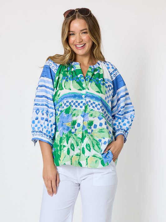 Image of a model wearing Tops. Product name - Limoncello Floral Print Top Apple Multi in Apple Multi colour by brand - Threadz