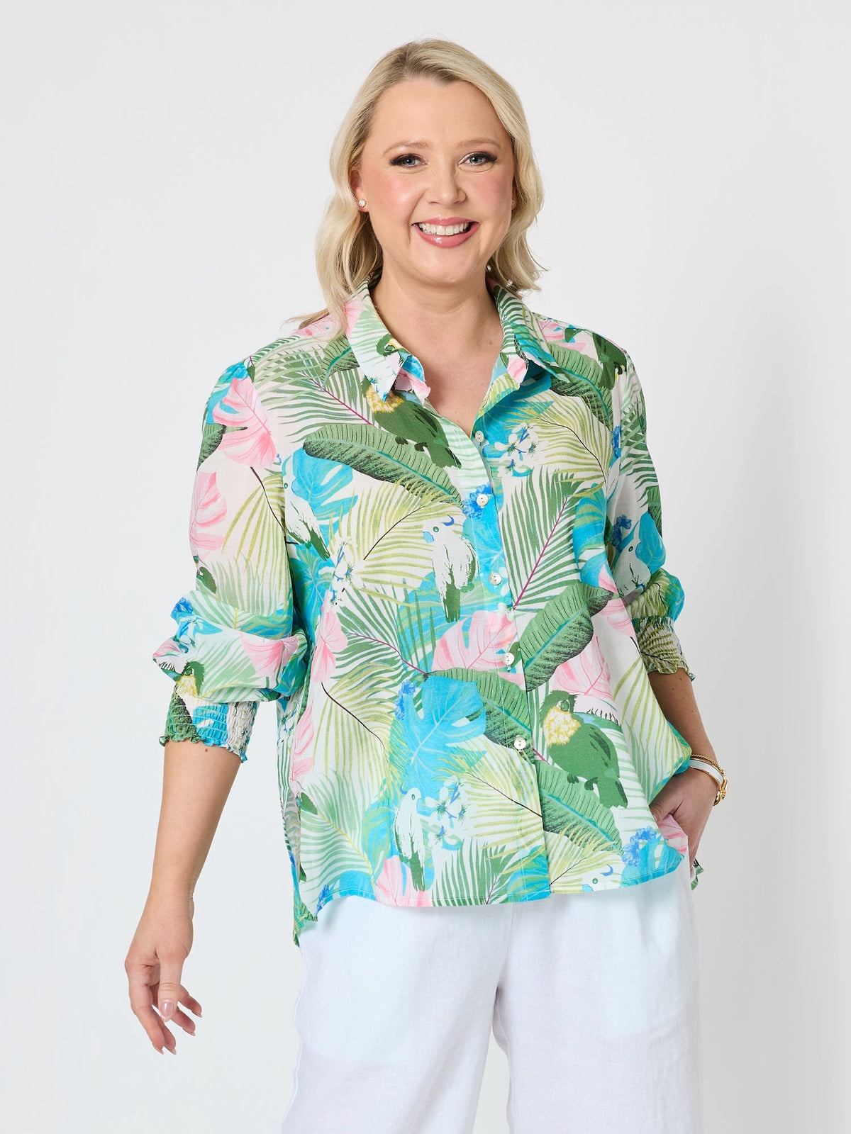 Image of Shirts. Product name - Tropicana Floral Print Shirt Seafoam Multi in Seafoam Multi colour by brand - Gordon Smith