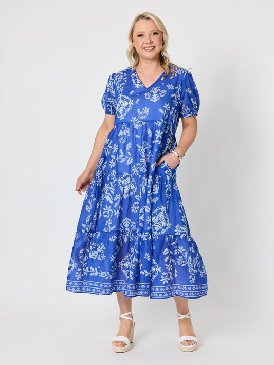 Image of Dresses. Product name - Azure Garden Floral Print Dress Azure White in Azure White colour by brand - Gordon Smith