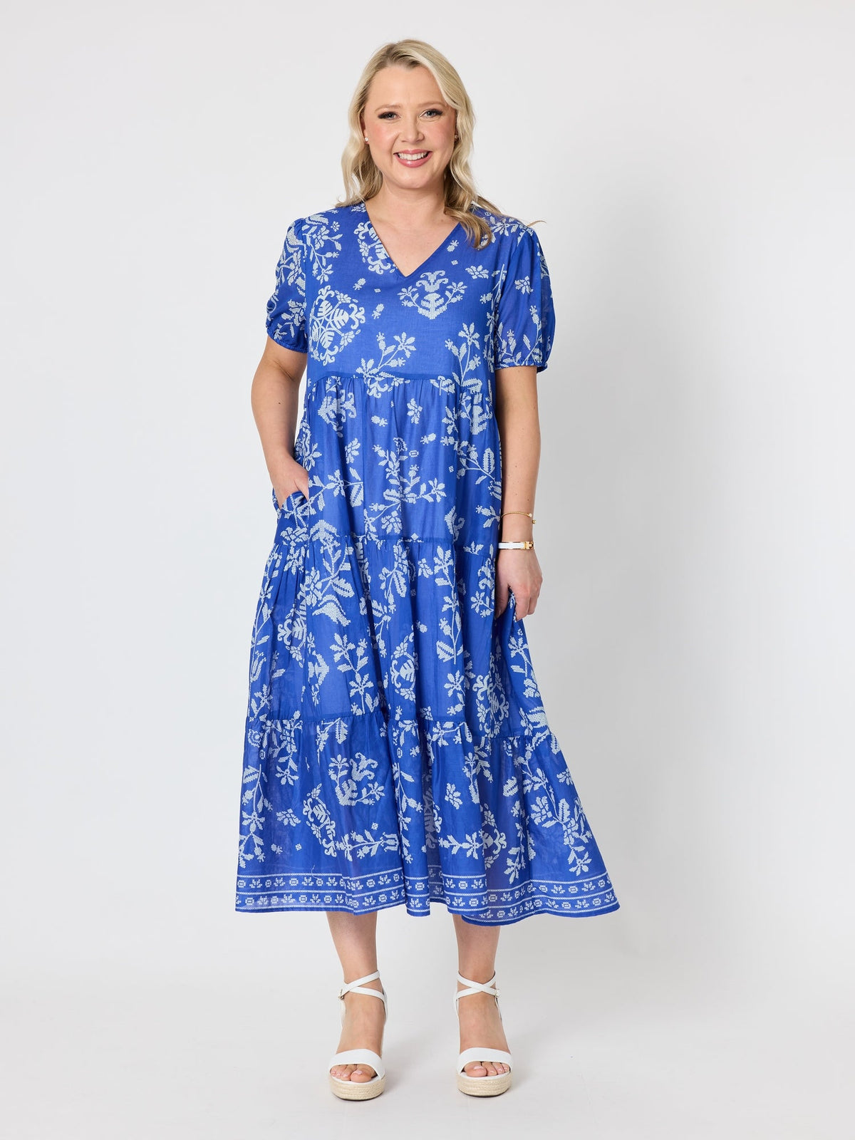 Gordon Smith Azure Garden Floral Print Dress (Azure White)