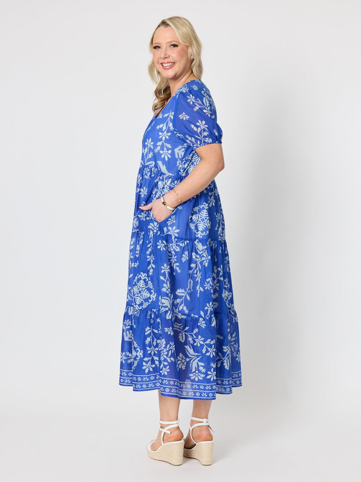 Gordon Smith Azure Garden Floral Print Dress (Azure White)