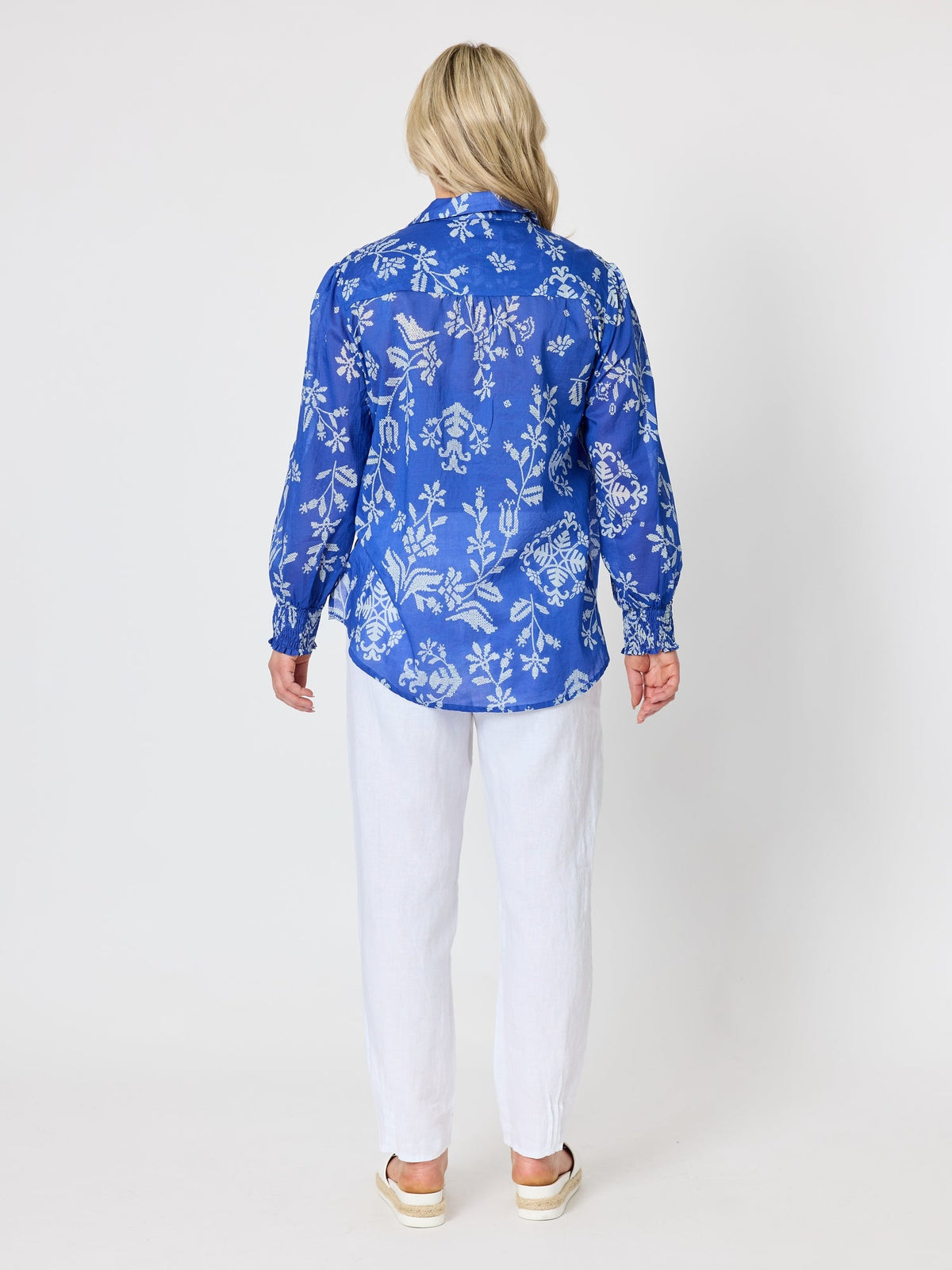 Gordon Smith Azure Garden Print Sheer Shirt (Azure White)
