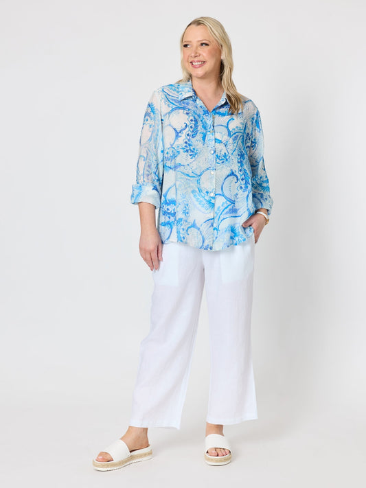 Gordon Smith Amalfi Paisley Print Sheer Shirt (Cornflower Multi)