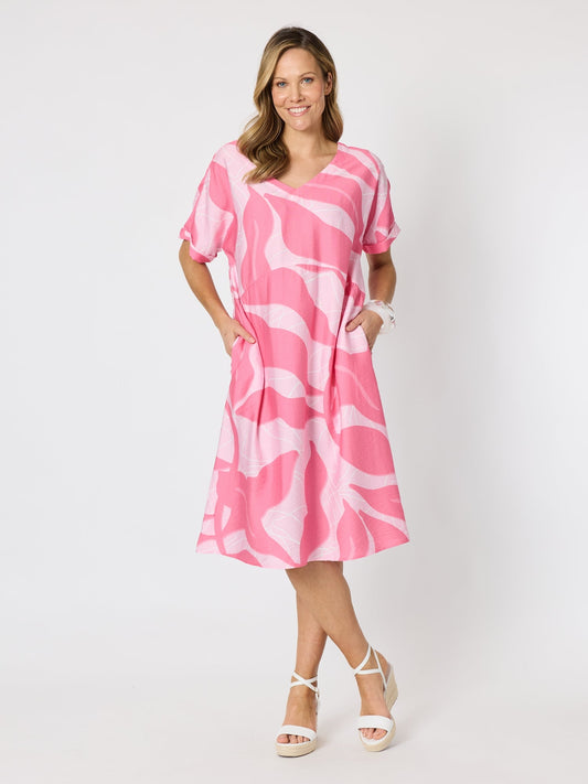 Image of Dresses. Product name - Bay Leaf Print Dress Blush Multi in Blush Multi colour by brand - Clarity