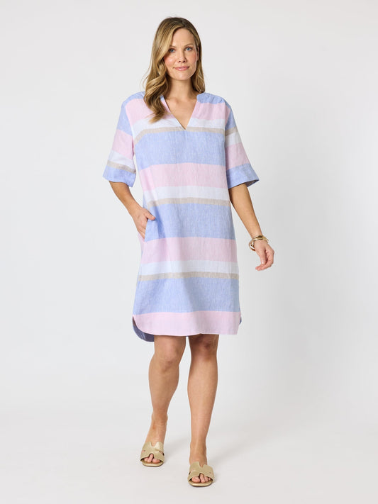 Hammock & Vine Paros Stripe Print Linen Dress (Sky Multi)