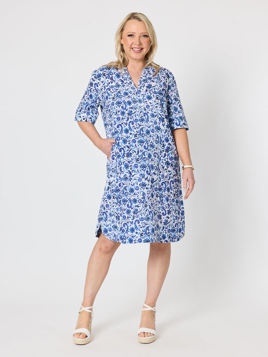 Image of Dresses. Product name - Monterey Floral Print Dress Capri White in Capri White colour by brand - Gordon Smith