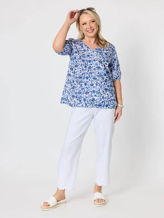 Gordon Smith Monterey Floral Print Top (Capri White)