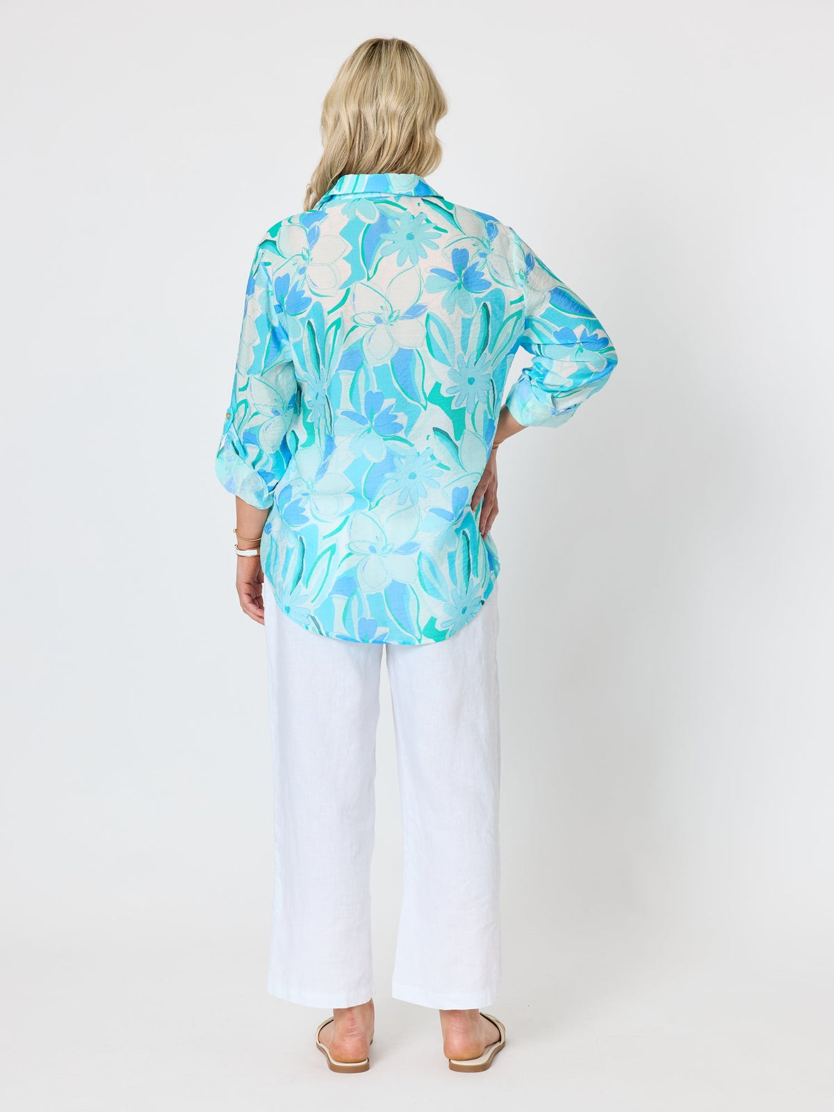 Gordon Smith Island Bloom Floral Print Sheer Shirt (Seafoam Multi)